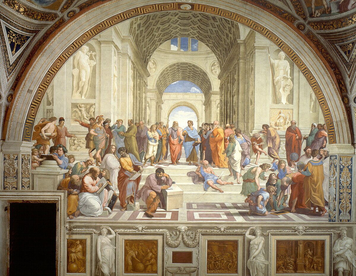 Philosophers gathered in a grand hall, each thinking by a different method, none owning the architecture